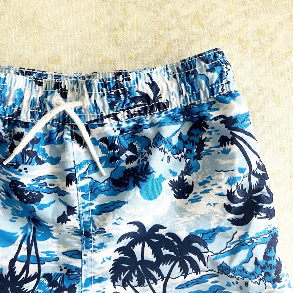 Janie and Jack Swim Trunks Toddler Boy Size 3 3T Tropical Print Palm Trees Blue - Picture 2 of 7